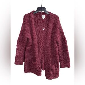 Hippie Rose Deep Red Sherpa Cardigan Sweater XL